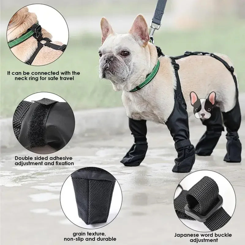 Soft Dog Paw Non-Slip Shoes, Waterproof, Black (Set of 4)