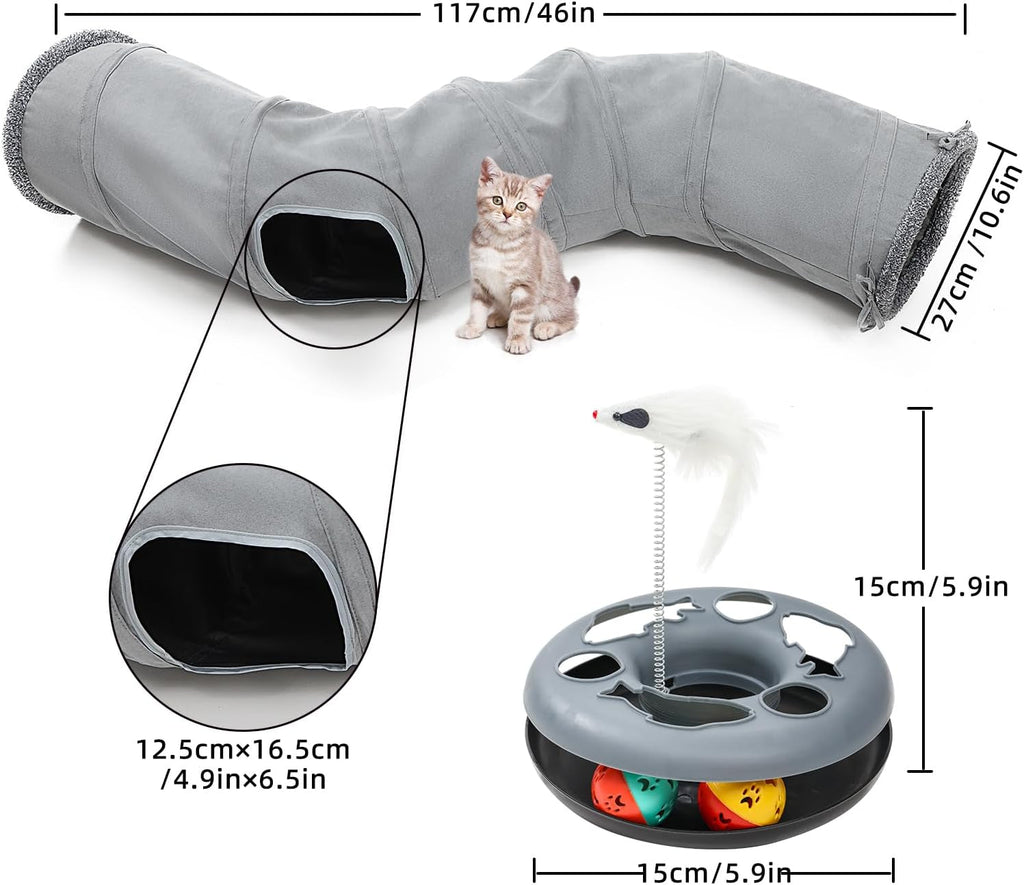 S-Shaped Cat and Small Pet Tunnel with Toys and Blanket