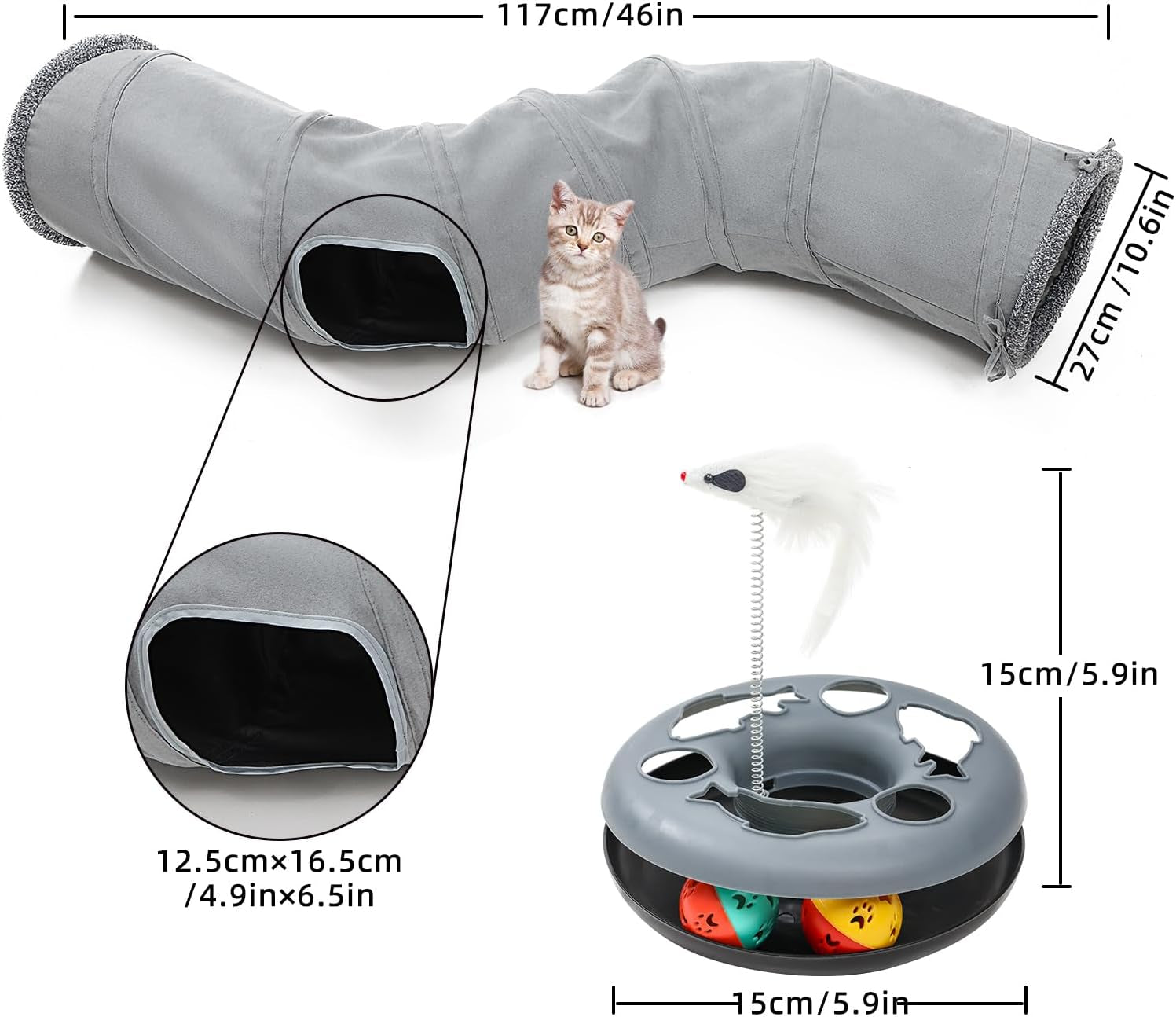 S-Shaped Cat and Small Pet Tunnel with Toys and Blanket