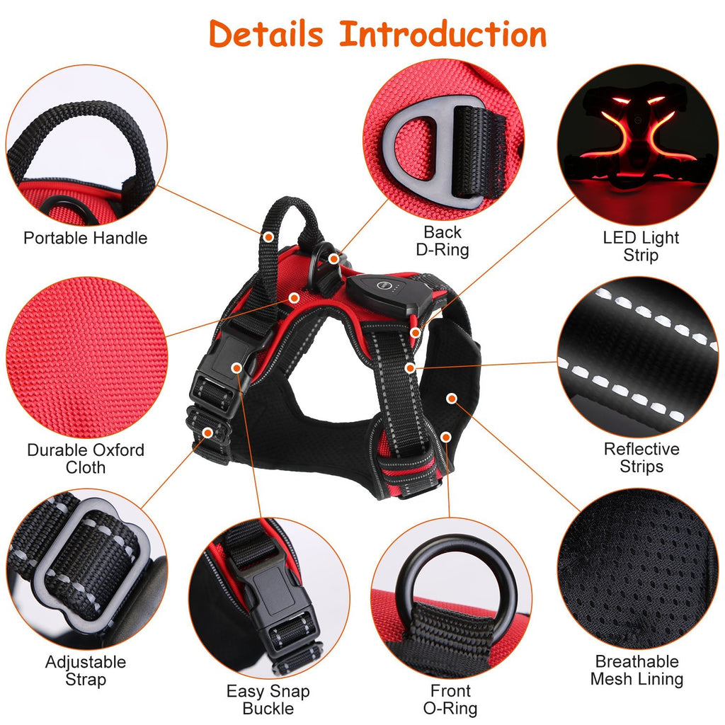 Rechargeable LED Dog Harness with No-Pull Design and Handle