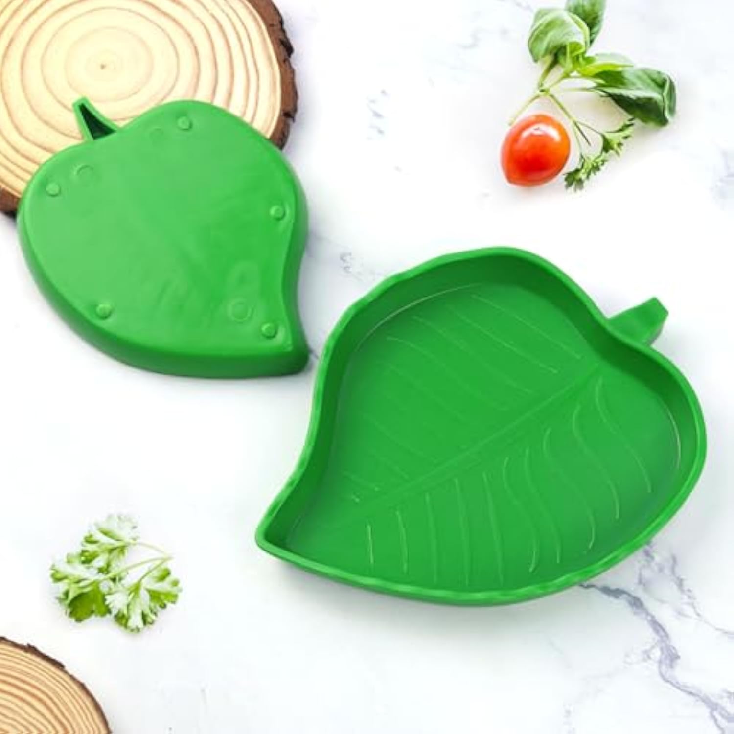 2 Pcs Leaf Reptile Food Water Bowl Plate Dish For Tortoise, Lizards, Young Bearded Dragons, Small Snakes, 2 Sizes