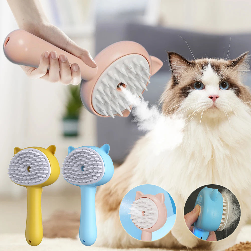 Rechargeable Pet Grooming Brush with Steam Massage, Yellow