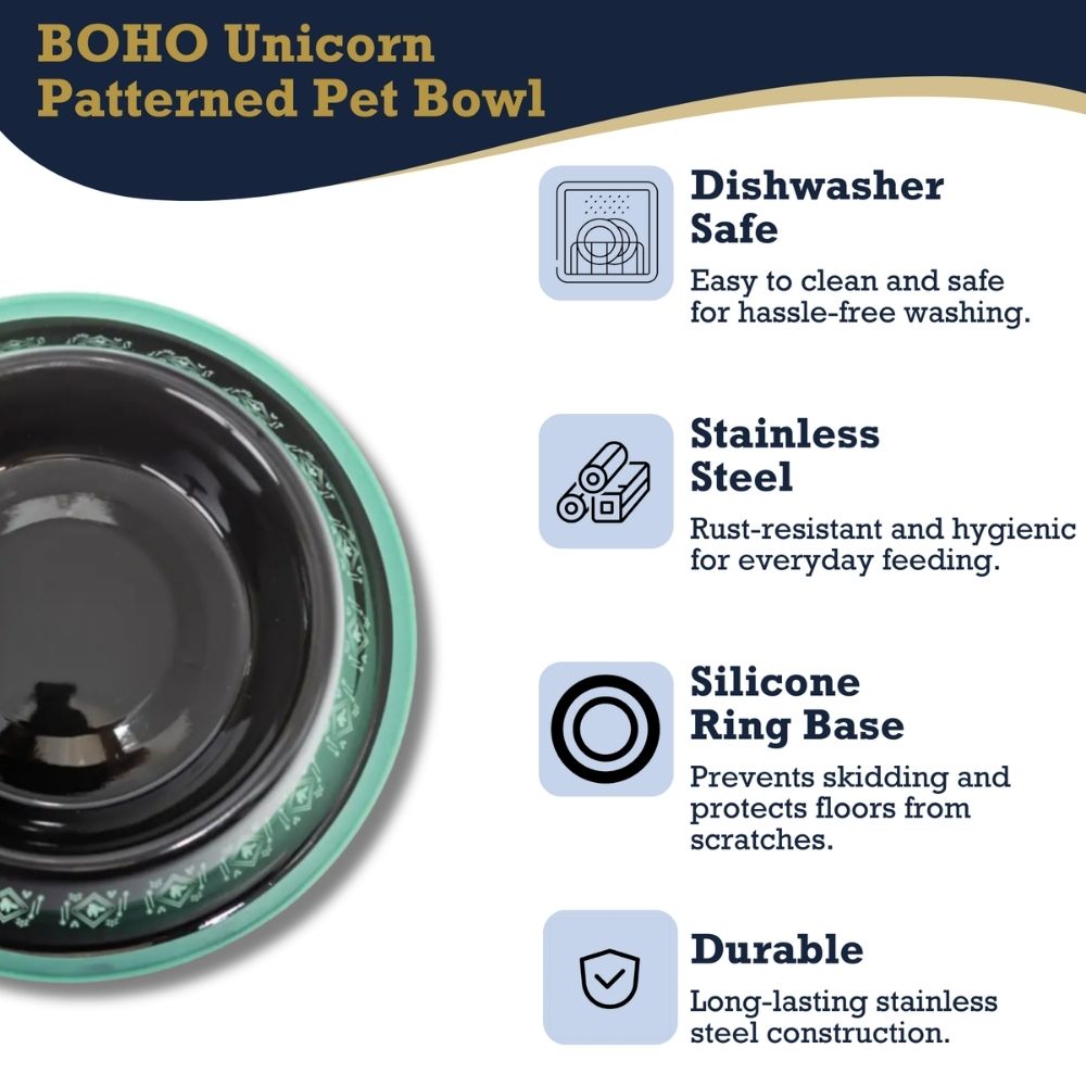 BOHO Unicorn Stainless Steel Dog Bowl with Non-Slip Base