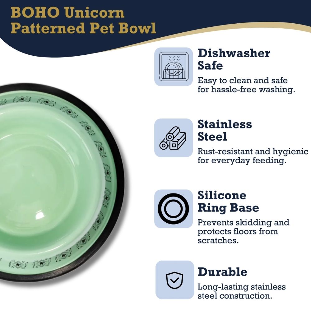 BOHO Unicorn Stainless Steel Dog Bowl with Non-Slip Base