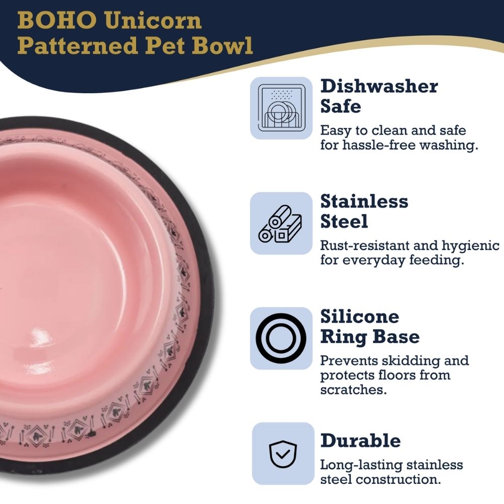 BOHO Unicorn Stainless Steel Dog Bowl with Non-Slip Base