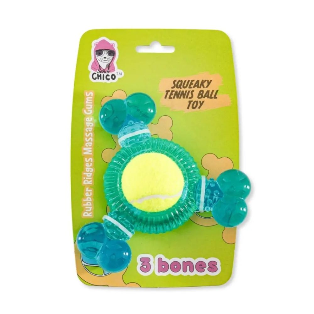 3-Bone TPR Dog Chew Toy with Removable Squeaker Tennis Balls