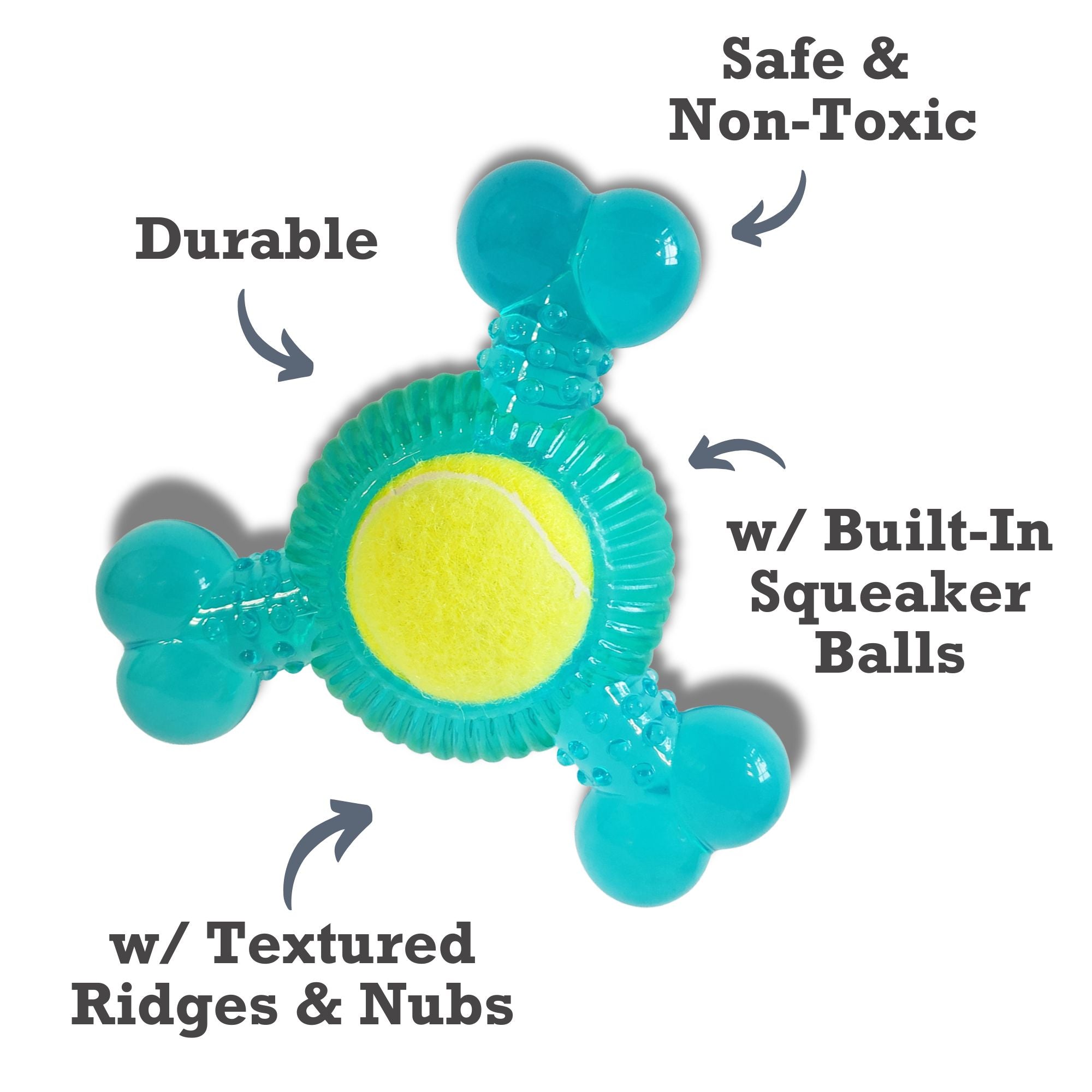 3-Bone TPR Dog Chew Toy with Removable Squeaker Tennis Balls