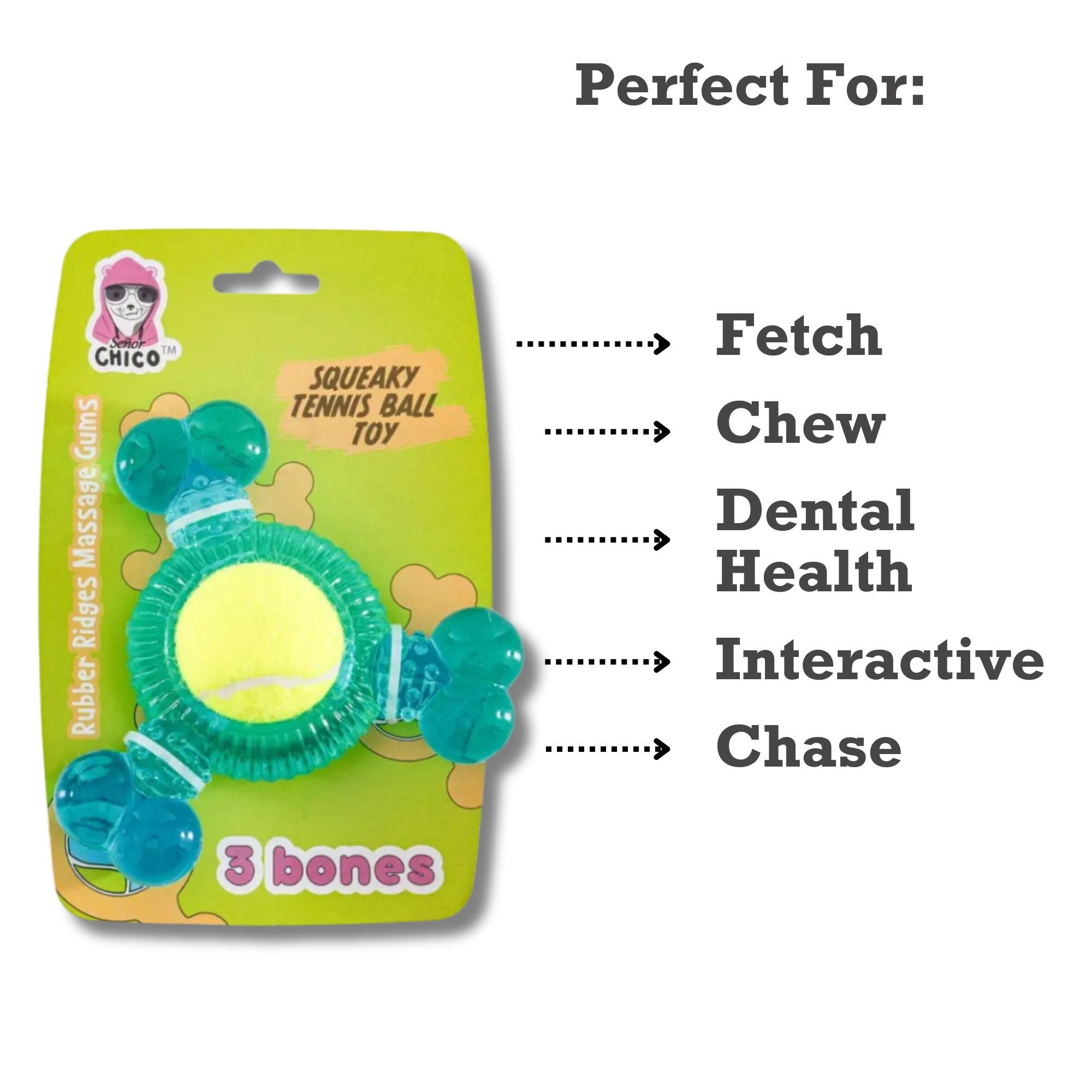 3-Bone TPR Dog Chew Toy with Removable Squeaker Tennis Balls