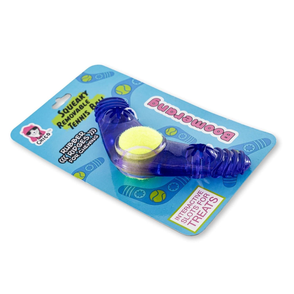Boomerang TPR Dog Toy with Removable Squeaky Tennis Ball
