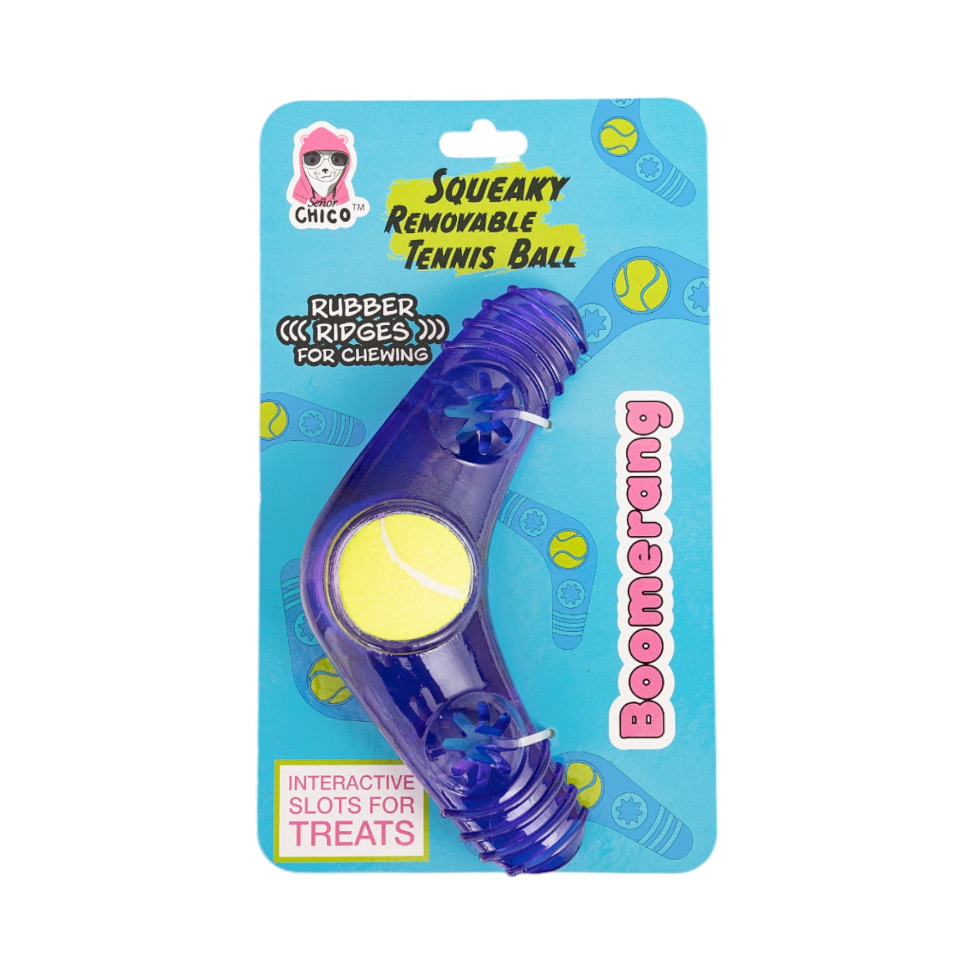 Boomerang TPR Dog Toy with Removable Squeaky Tennis Ball