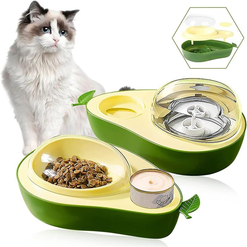 Avocado Cat Bowl Set with Slow Feeder and Water Dispenser