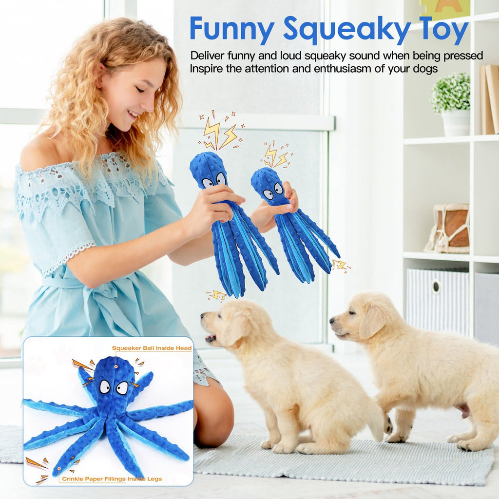 Stuffing-Free Squeaky Octopus Dog Toy Set – 2 Pack