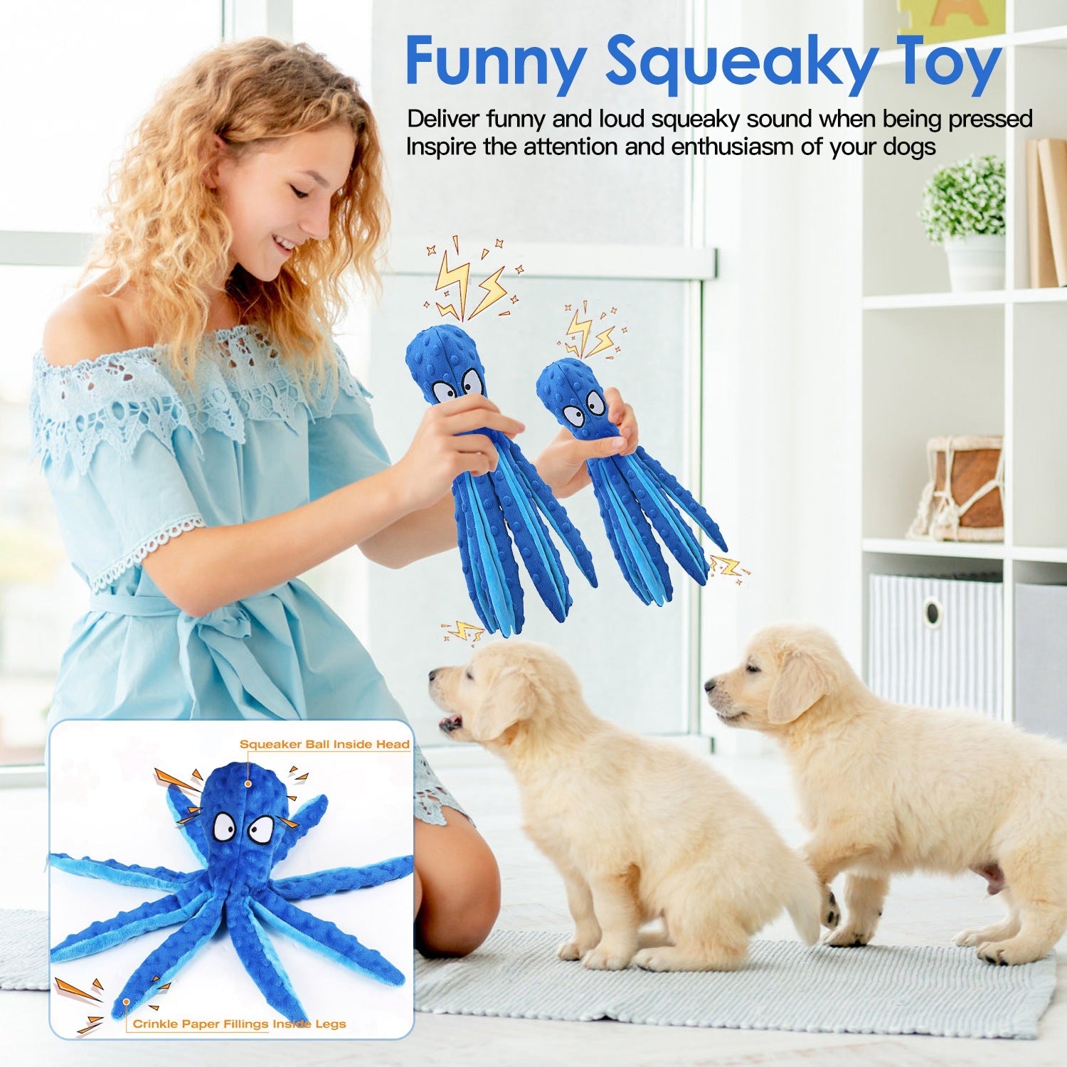 Stuffing-Free Squeaky Octopus Dog Toy Set – 2 Pack