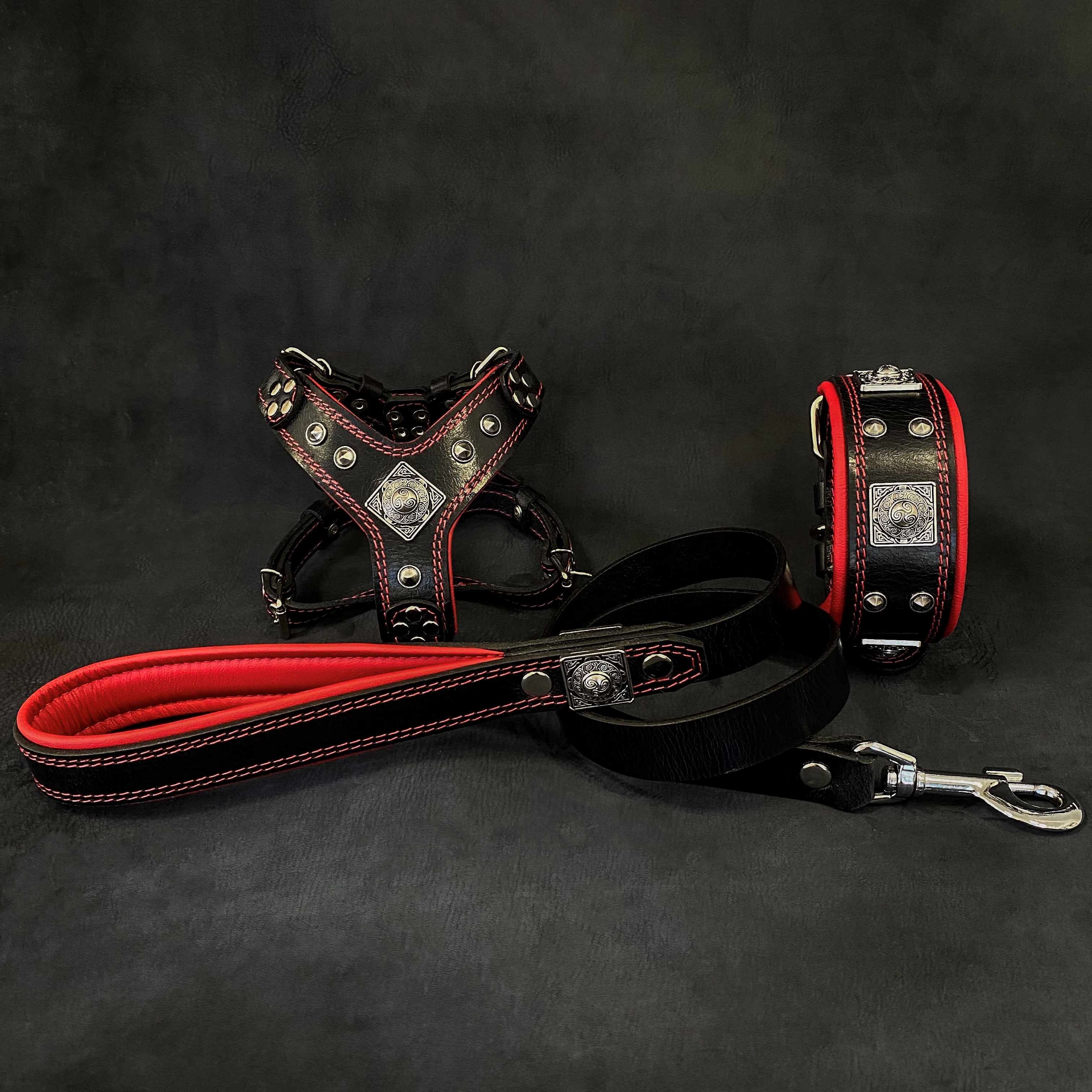 Eros Leather Harness, Collar & Leash Set for Small and Medium Dogs