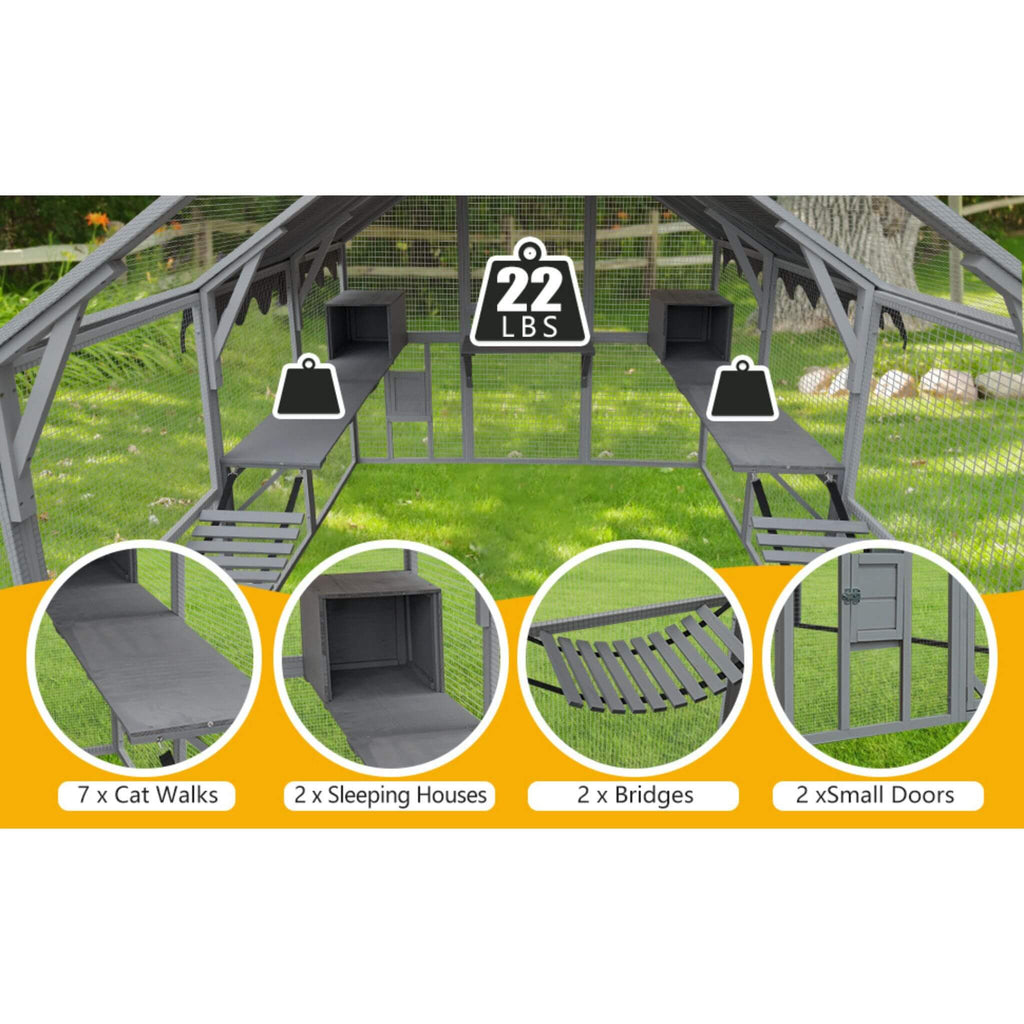 Extra Large Outdoor Cat Playpen House with Bridges and Sleeping Houses