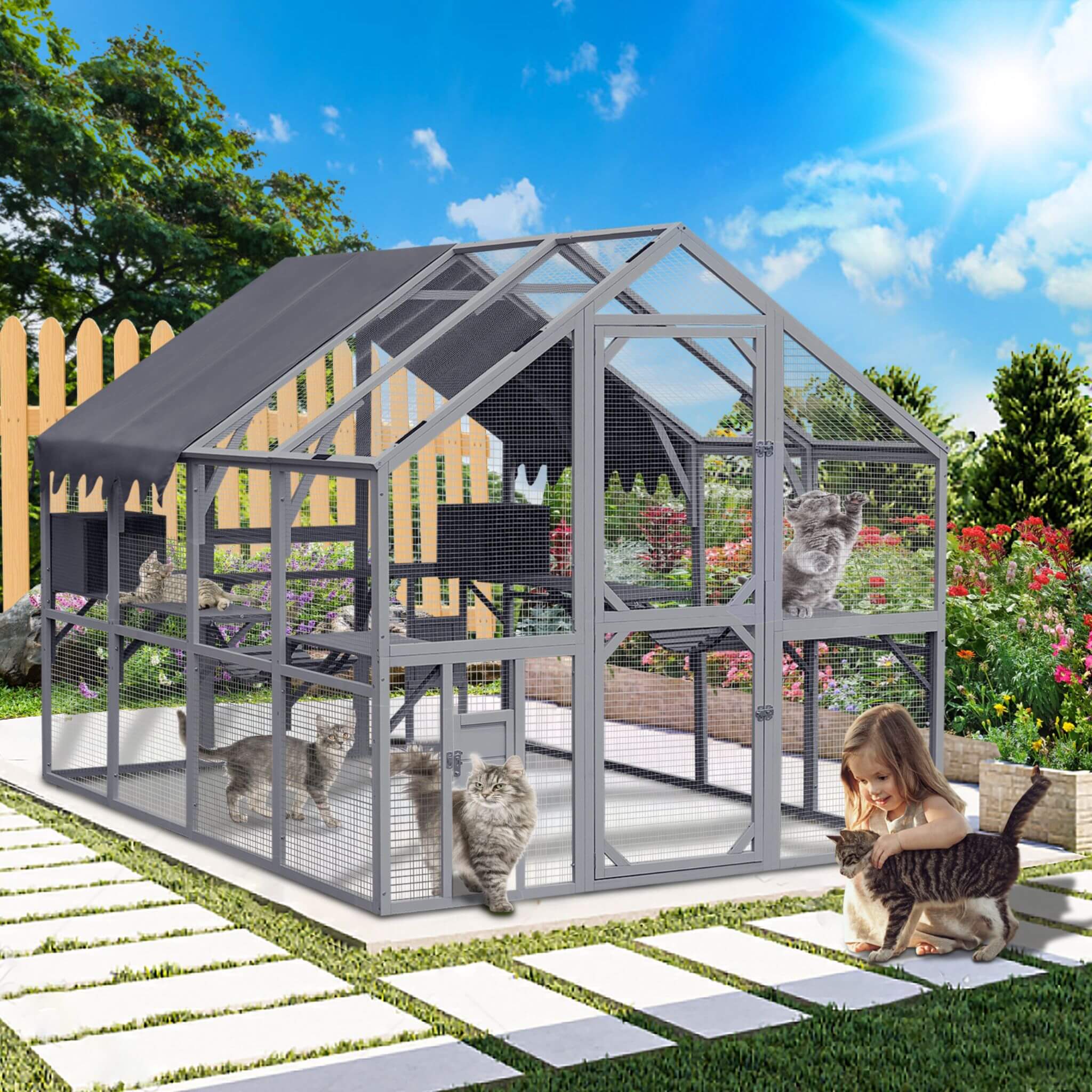 Extra Large Outdoor Cat Playpen House with Bridges and Sleeping Houses