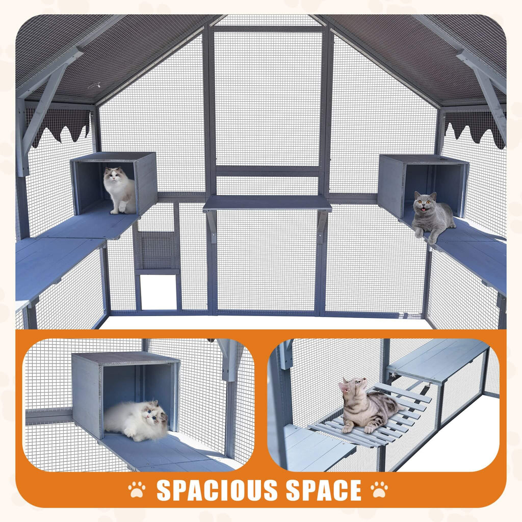 Extra Large Outdoor Cat Playpen House with Bridges and Sleeping Houses