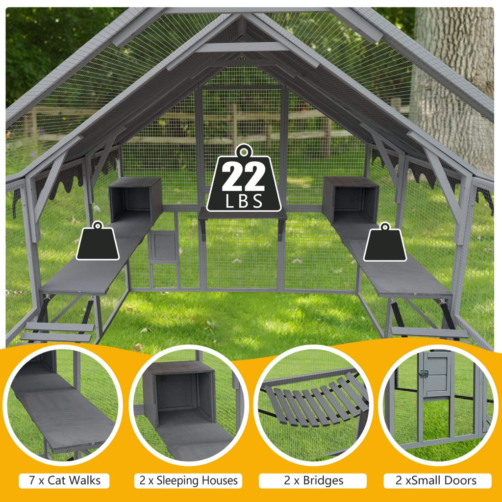 Extra Large Outdoor Cat Playpen House with Bridges and Sleeping Houses