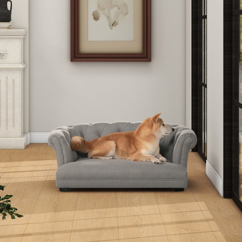 Gray Velvet Chesterfield Pet Sofa for Small and Medium Pets