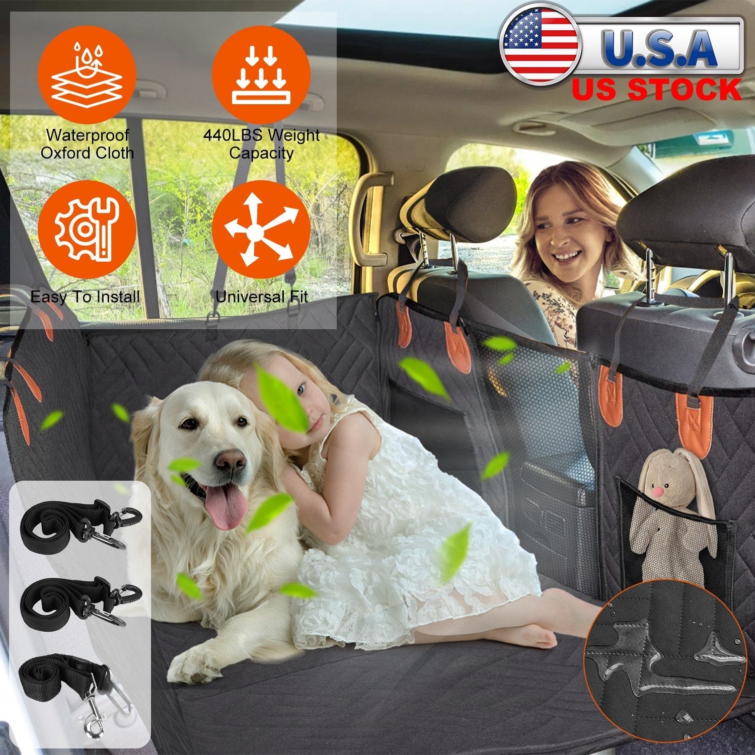 Waterproof Dog Car Seat Cover with Mesh Window and Side Flaps