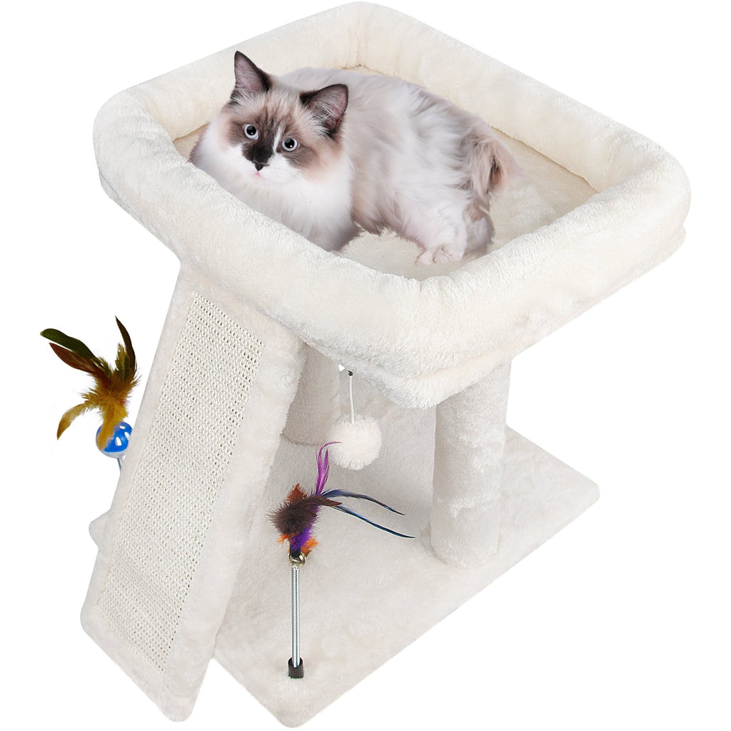 17.7" Cat Tree with Scratching Pad and Play Balls, Gray