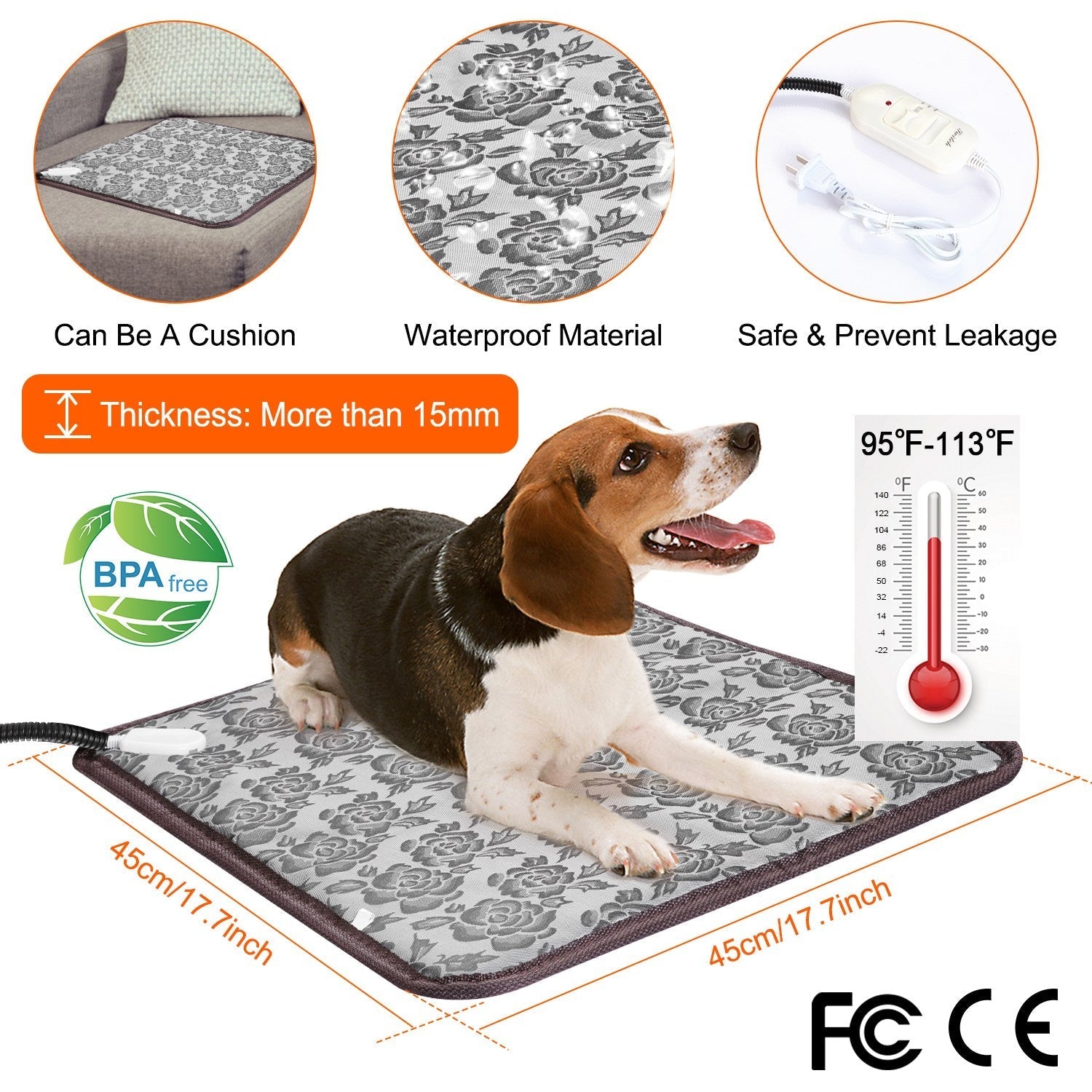 Electric Pet Heating Pad with Adjustable Temperature for Dogs & Cats