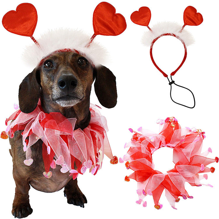 Valentine’s Day Pet Headband and Scarf Set – Organza Satin
