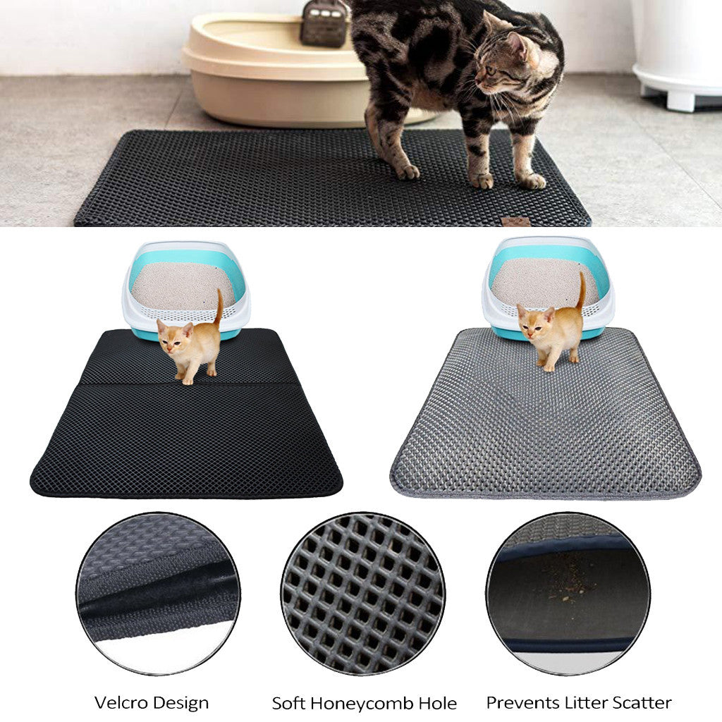 EVA Cat Litter Mat – Waterproof, Foldable, Black or Grey, S–L