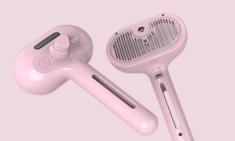 Pet Hair Brush with Angled Bristles and Misting Function, White