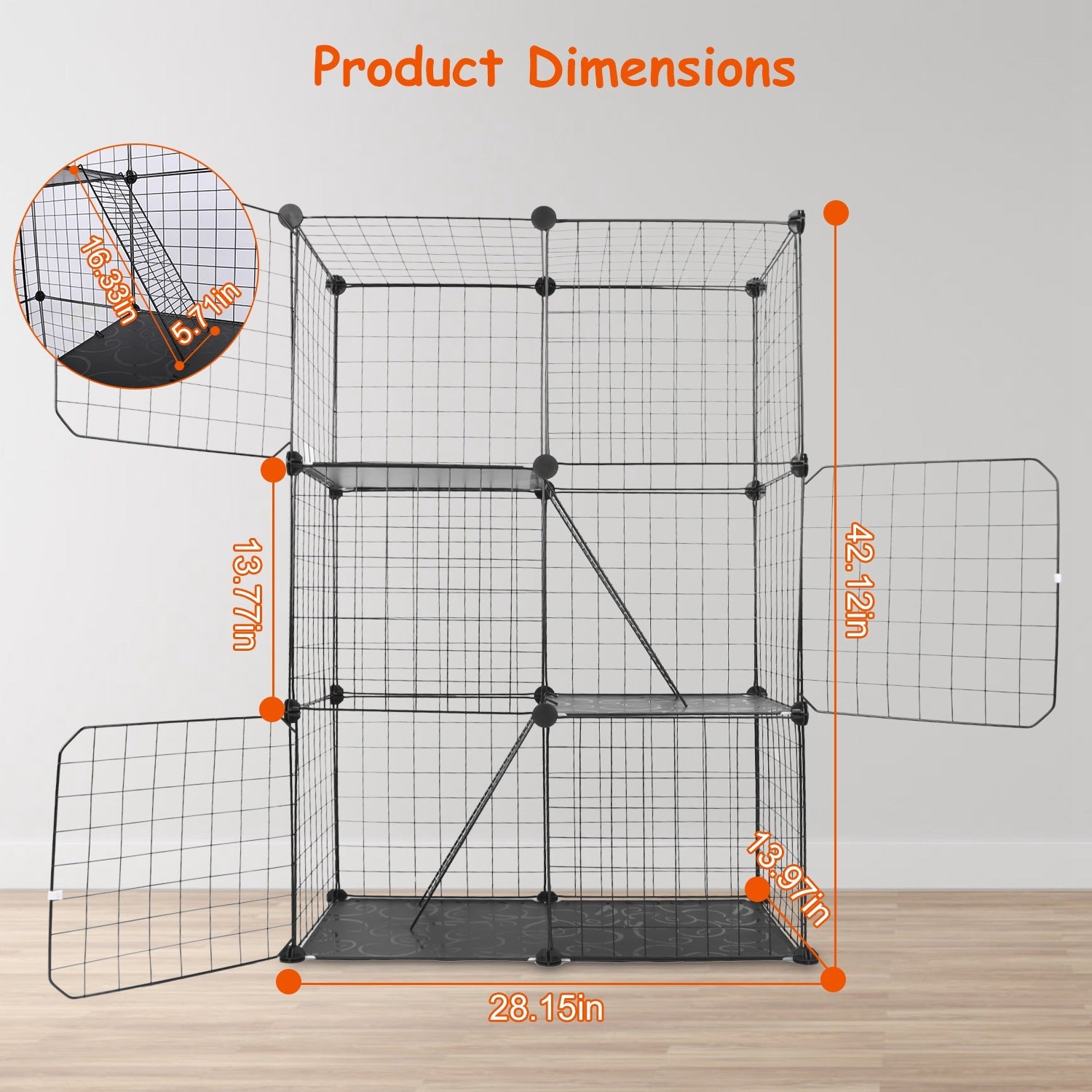 3-Tier Indoor Cat Playpen Cage with Ladders and Doors