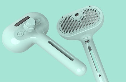 Pet Hair Brush with Angled Bristles and Misting Function, White