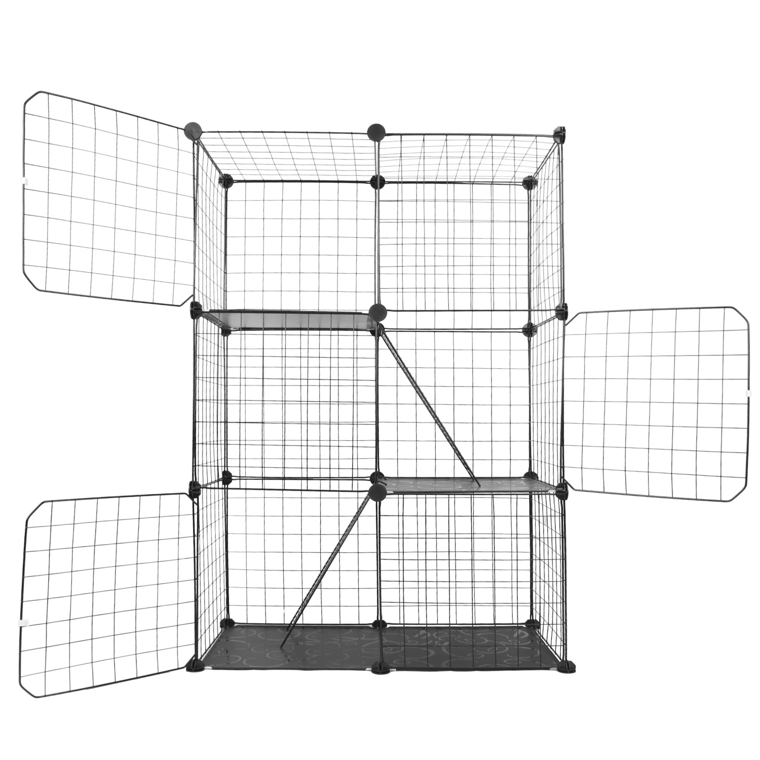 3-Tier Indoor Cat Playpen Cage with Ladders and Doors