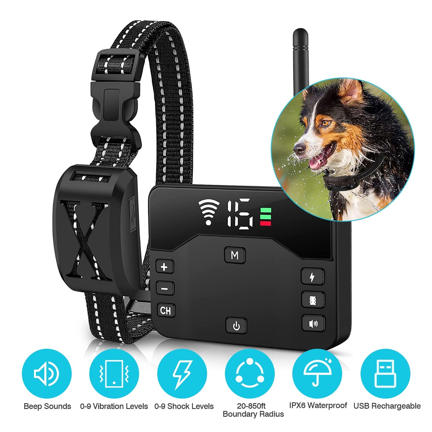 Gbruno 2-in-1 Wireless Electric Dog Fence with Adjustable Range