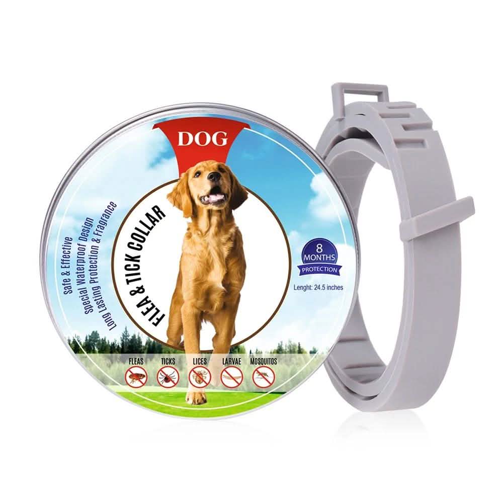 Dog Flea and Tick Collar with Essential Oils, Adjustable, Grey