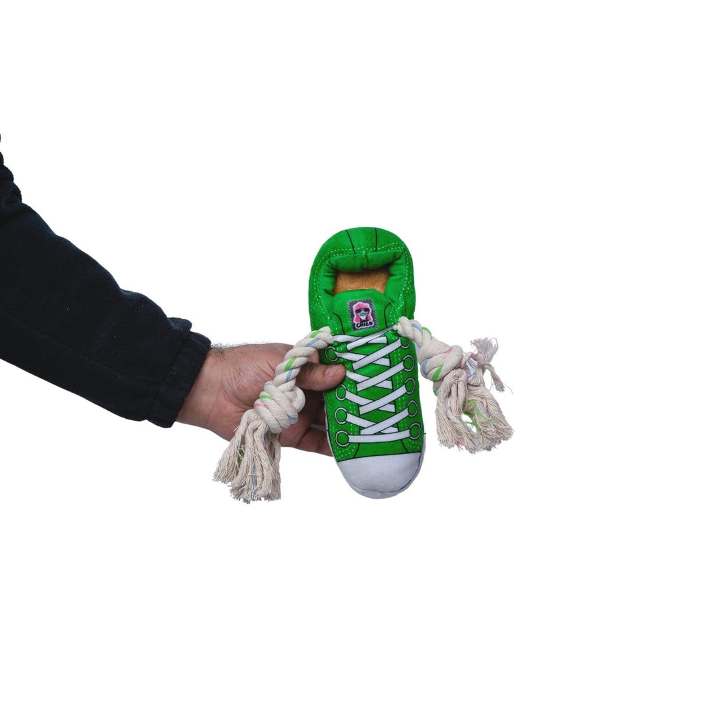 Squeaky Comfort Plush Sneaker Dog Toy – Green