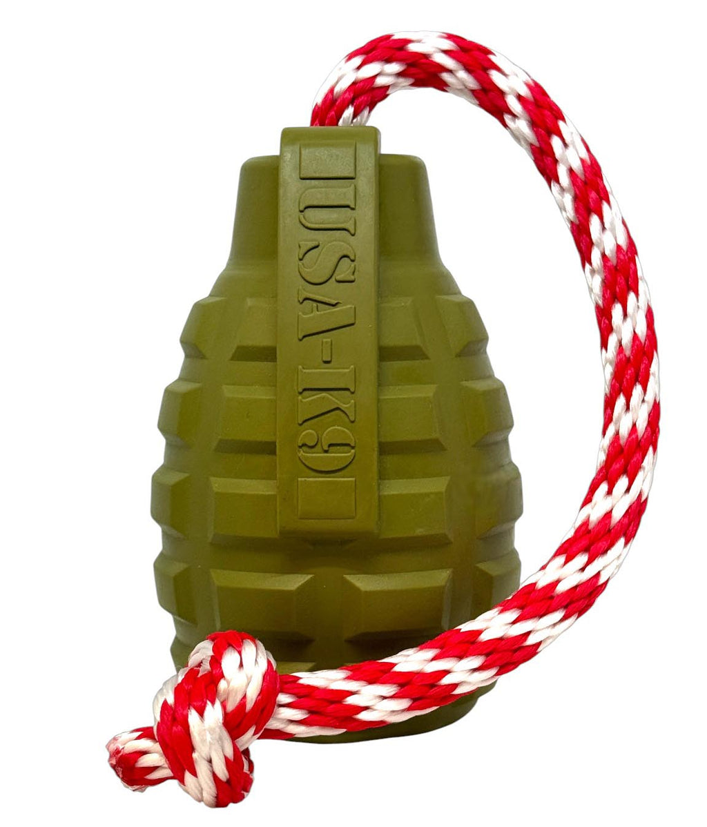 USA-K9 Grenade Dog Toy, Large, Steel Blue, for Power Chewers 30–60 lbs