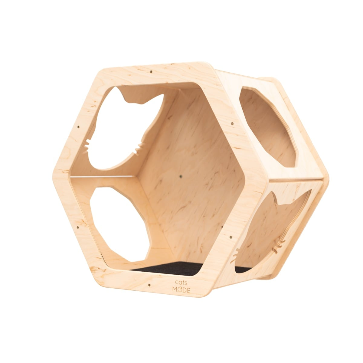 Hexagon Cat Shelves with Felt Lining – Modular Wall-Mounted Set