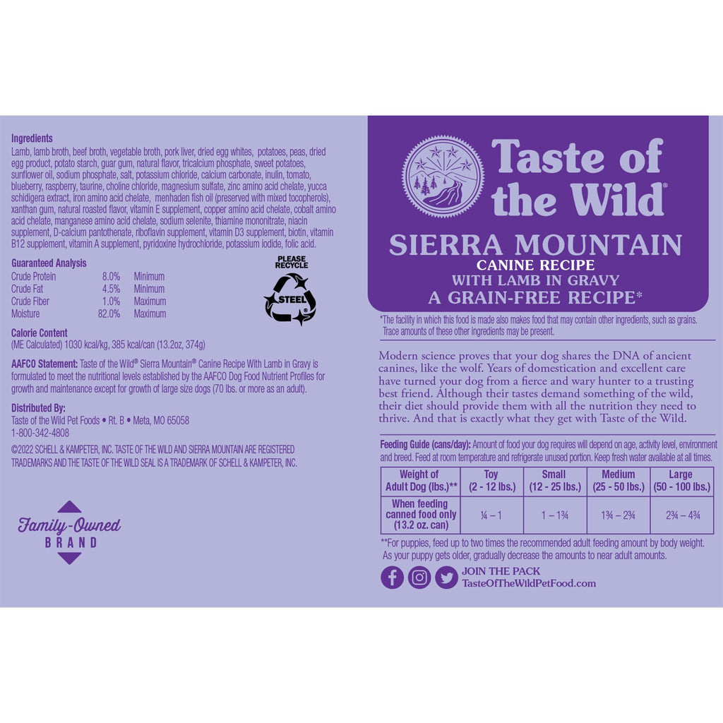 Sierra Mountain Canine Wet Dog Food with Lamb in Gravy
