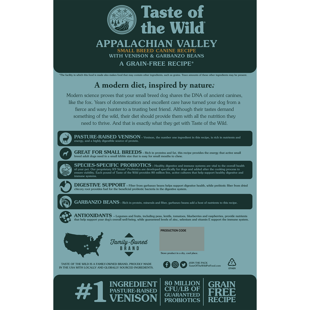 Small Breed Adult Dog Food with Pasture-Raised Venison, Small Kibble