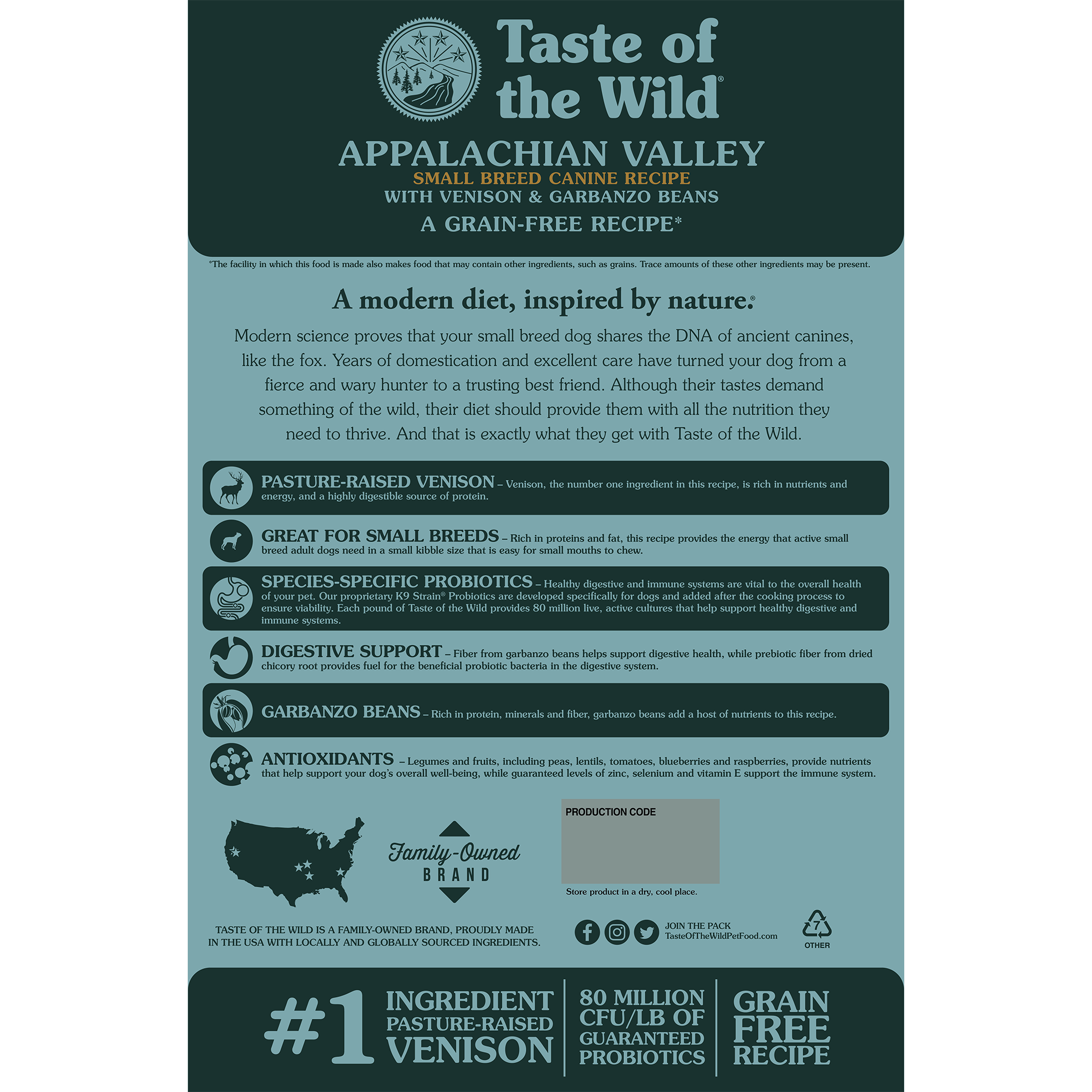 Small Breed Adult Dog Food with Pasture-Raised Venison, Small Kibble