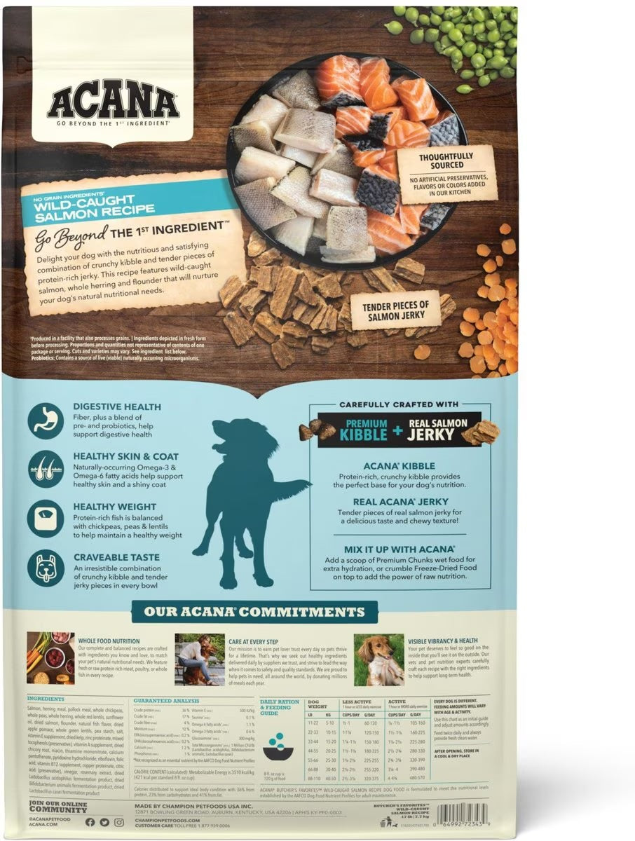 Salmon Jerky Dog Food with Vegetables and Fruit, 70% Animal Ingredients
