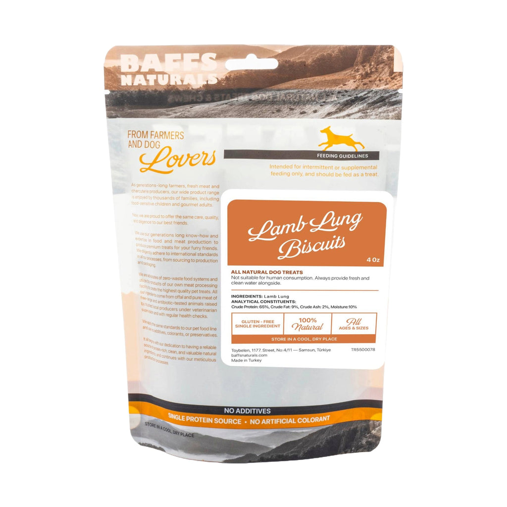 BAFFS NATURALS Lamb Lung Dog Biscuits, Single Ingredient, 2x4oz