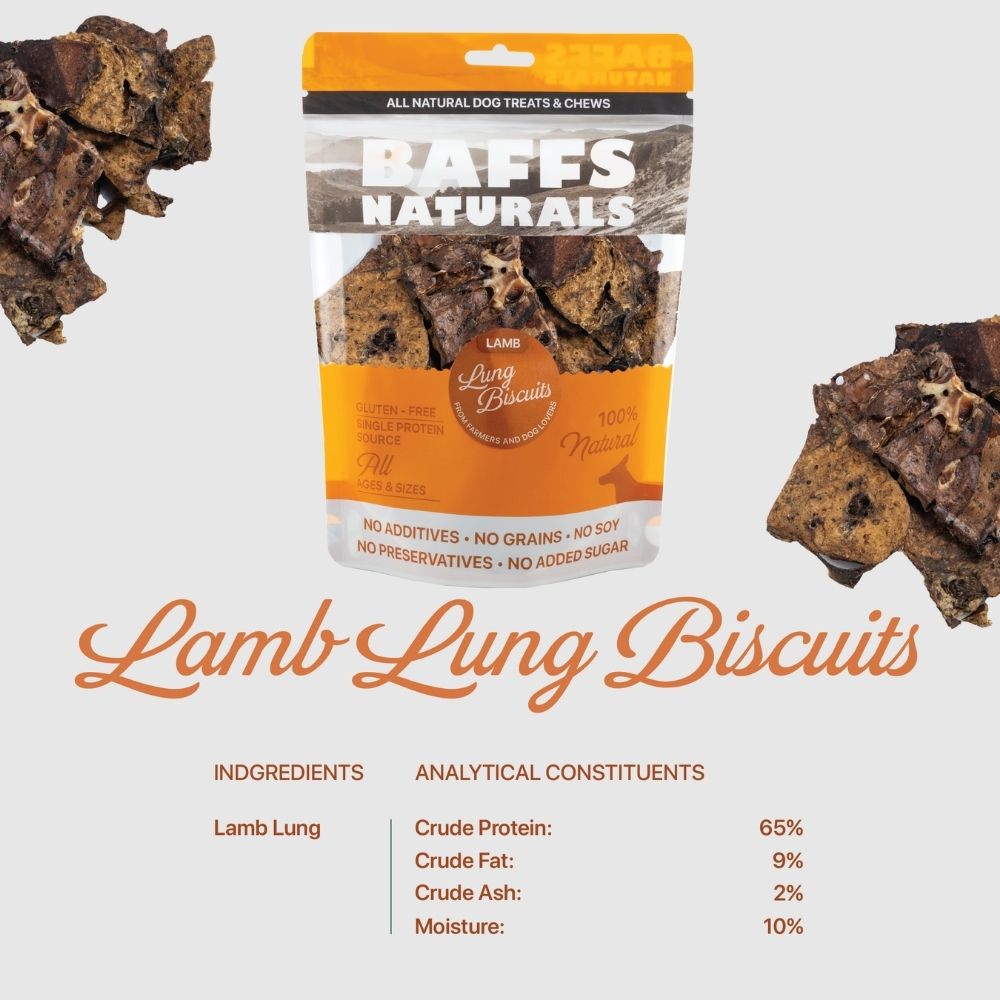 BAFFS NATURALS Lamb Lung Dog Biscuits, Single Ingredient, 2x4oz