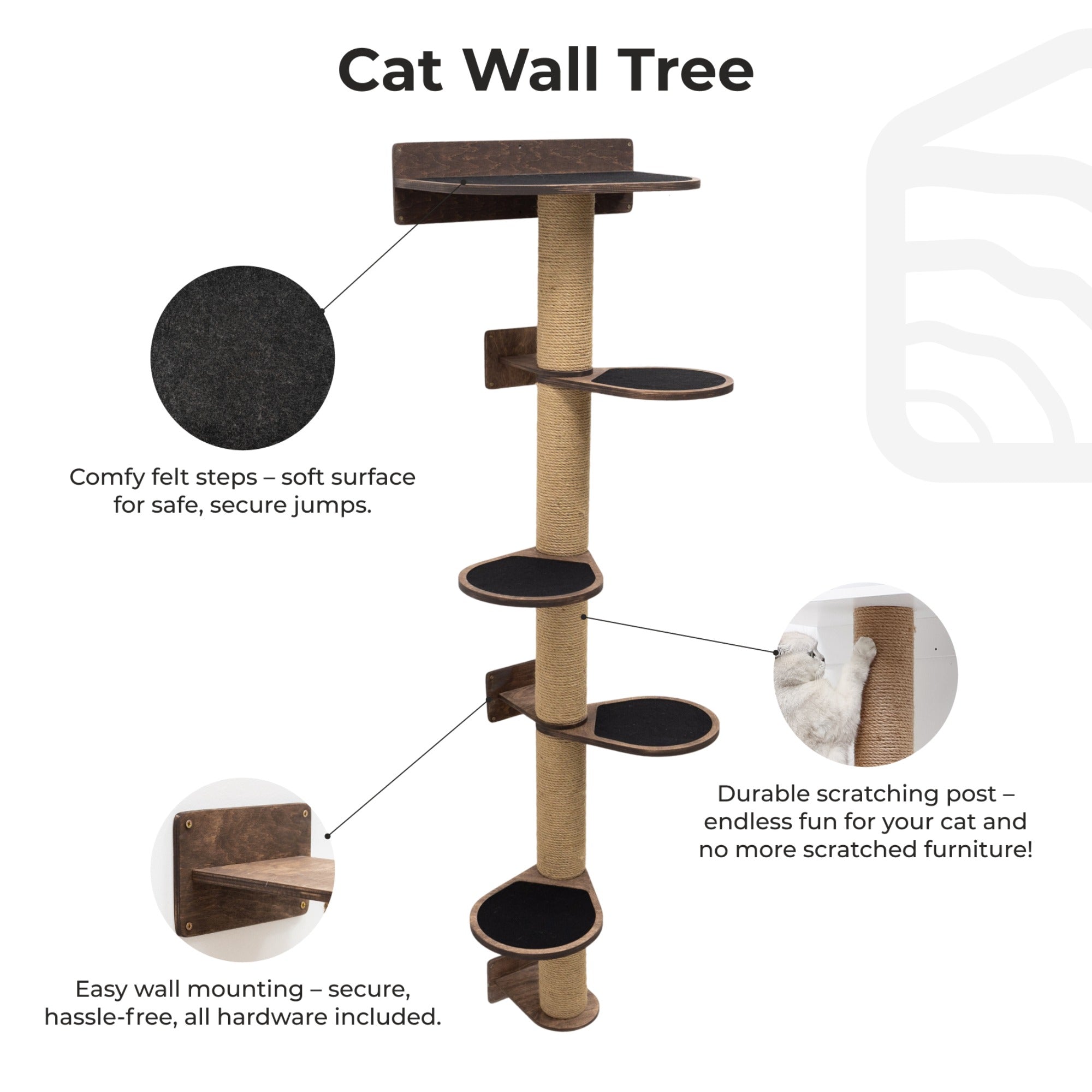 Large Cat Tree in Dark Walnut – Multi-Level Cat Furniture