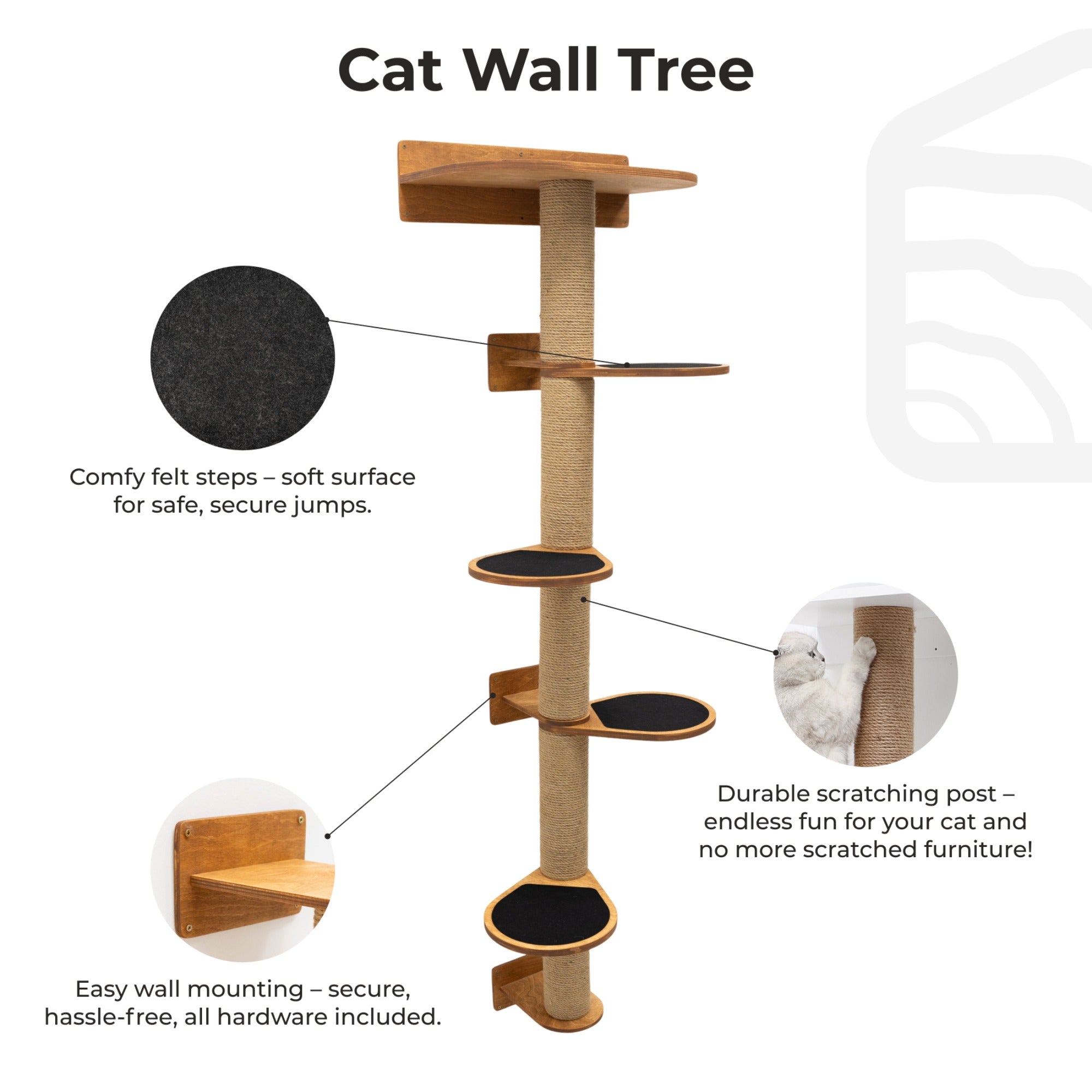 Large Cat Tree with Oak Finish – Multi-Level Cat Tower