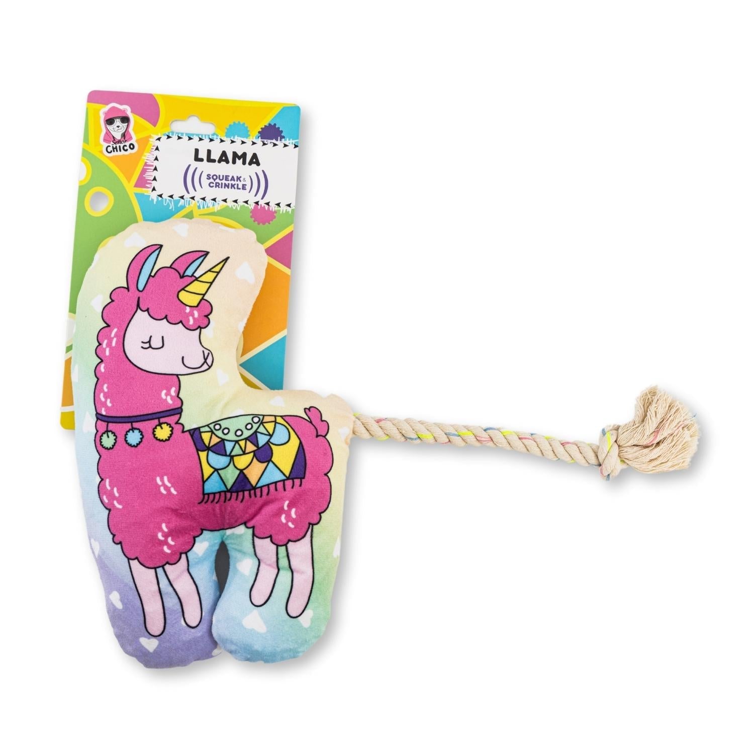 Magical Llama Large Plush Dog Toy with Squeaker and Crinkle Paper