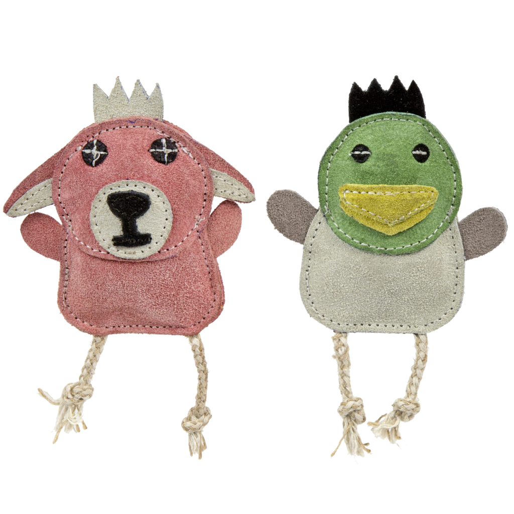 Wee Buddies Natural Leather & Cotton Rope Dog Toys, Set of 2