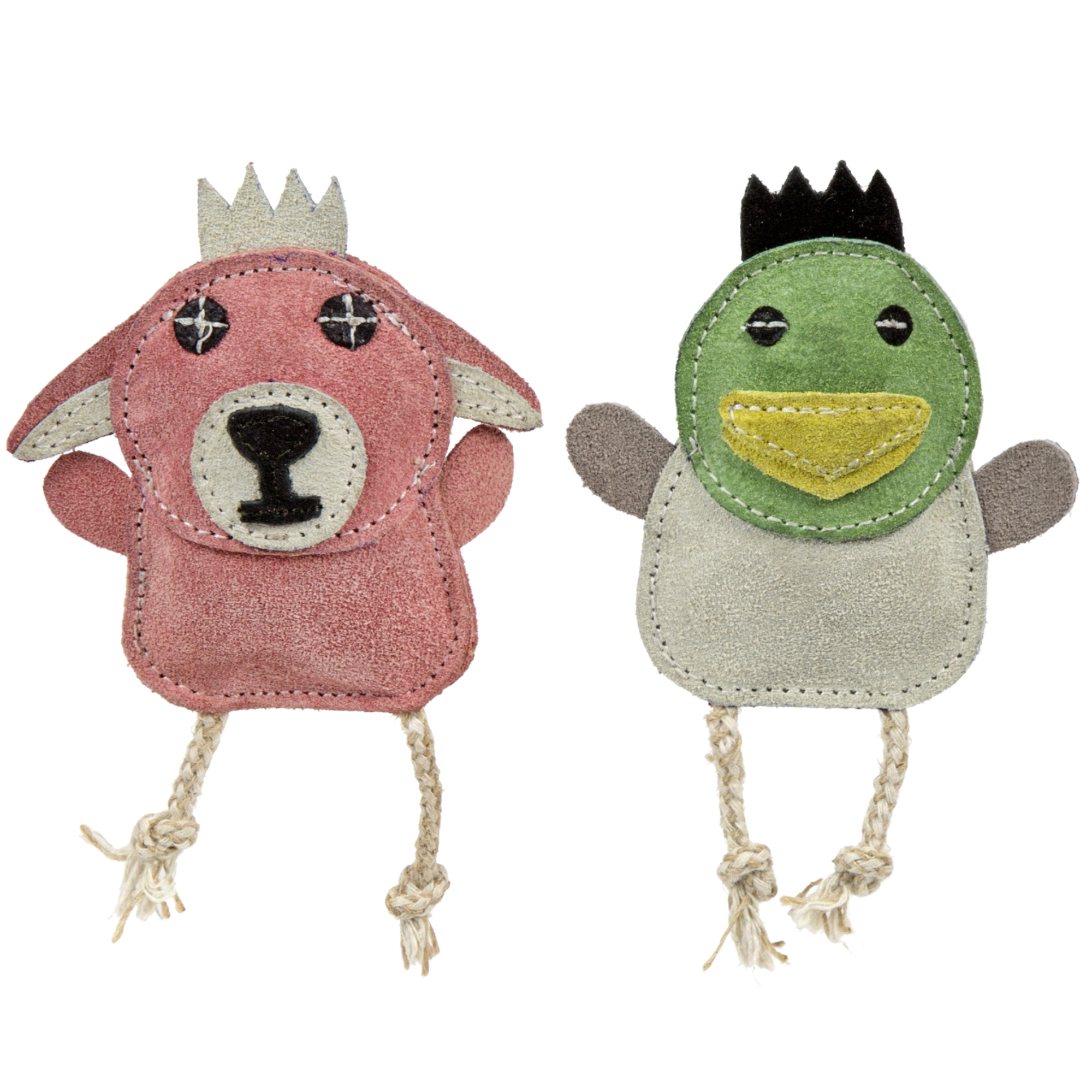 Wee Buddies Natural Leather & Cotton Rope Dog Toys, Set of 2