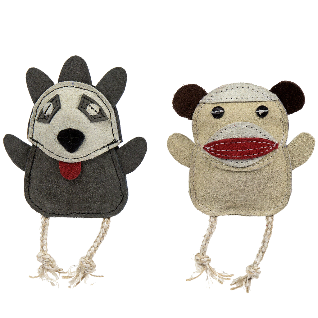Wee Buddies Natural Leather & Cotton Rope Dog Toys – Set of 2