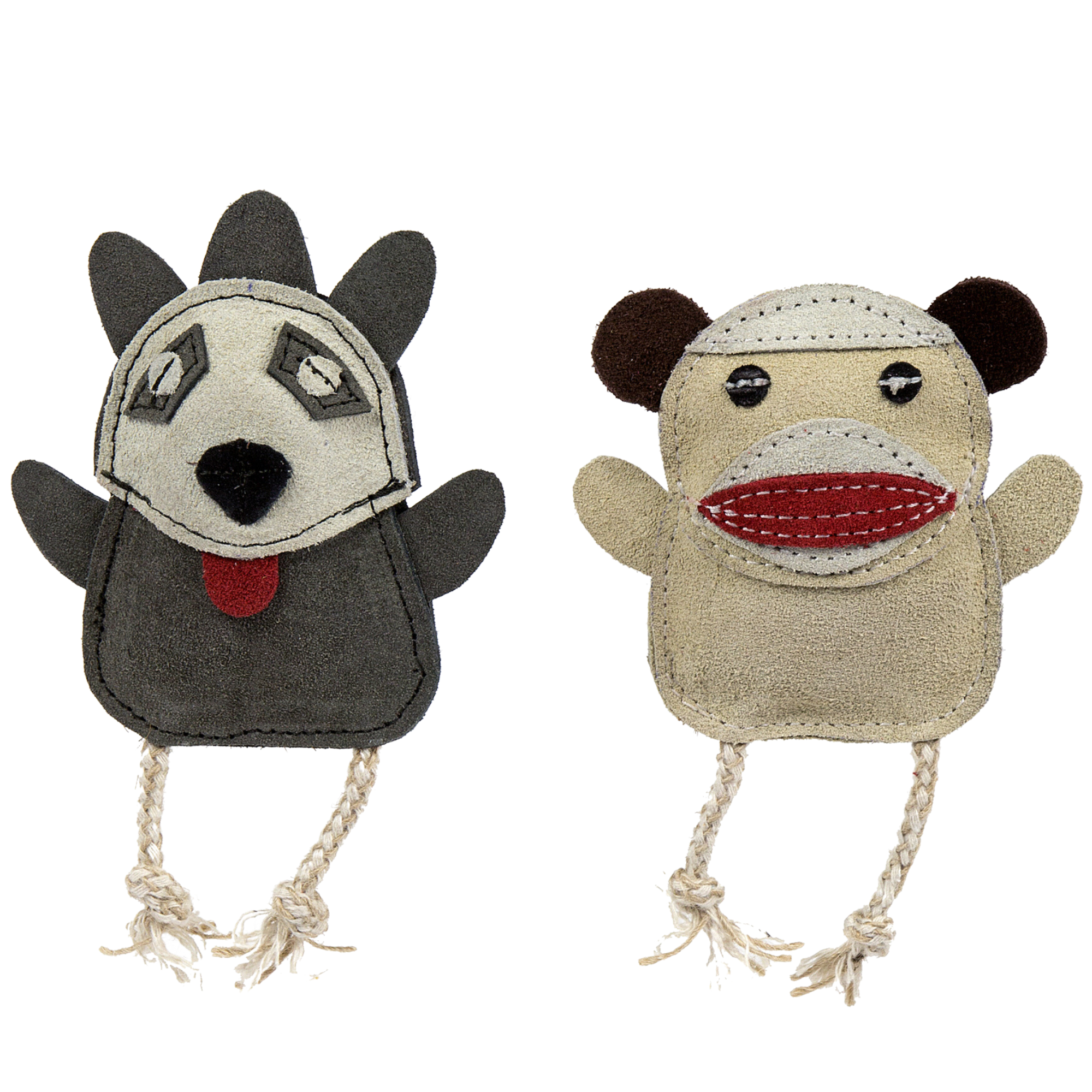 Wee Buddies Natural Leather & Cotton Rope Dog Toys – Set of 2